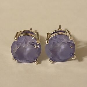 Violet Purple Faceted Faux Gemstone Elegant Silver Tone Petite Stud Earrings